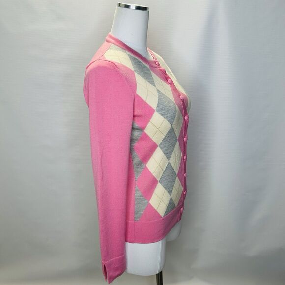 Lilly Pulitzer Merino Wool Pink Argyle Cardigan Sweater Women's Size Small - Picture 2 of 12
